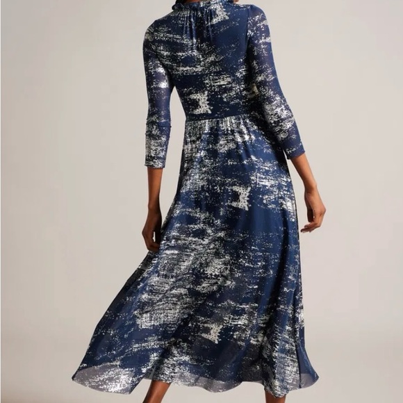 Ted Baker Iggiey Metallic Burnout Midi Dress in Navy NWT Size 0 - Picture 3 of 3